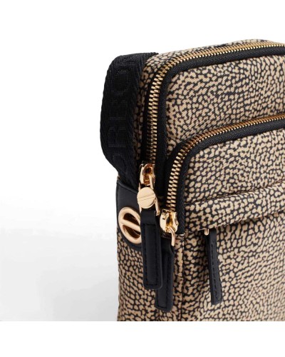 Borbonese Funda para Móvil Mujer OP Naturale en Tejido Reciclado y Piel Estampado OP con Bandolera