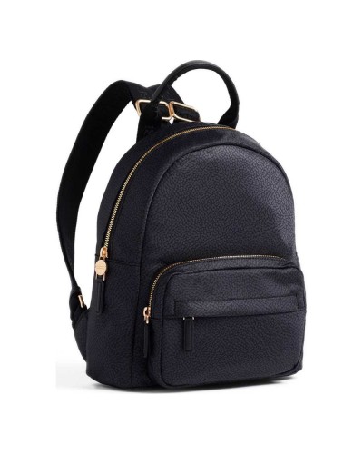 Borbonese Mochila M. Mujer Dark Black en Tejido Reciclado y Piel Estampado OP con Tirantes Regulables