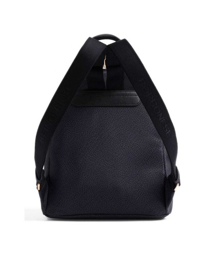 Borbonese Mochila M. Mujer Dark Black en Tejido Reciclado y Piel Estampado OP con Tirantes Regulables
