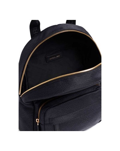 Borbonese Mochila M. Mujer Dark Black en Tejido Reciclado y Piel Estampado OP con Tirantes Regulables