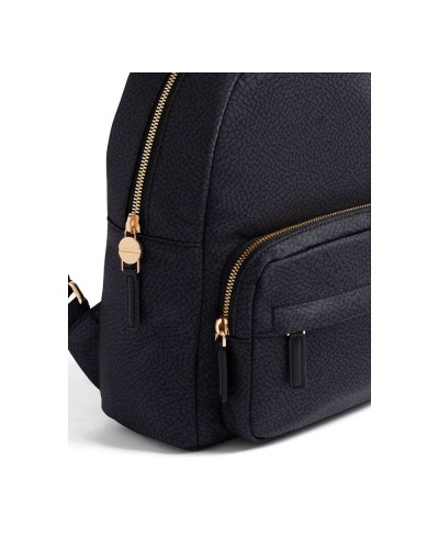 Borbonese Mochila M. Mujer Dark Black en Tejido Reciclado y Piel Estampado OP con Tirantes Regulables
