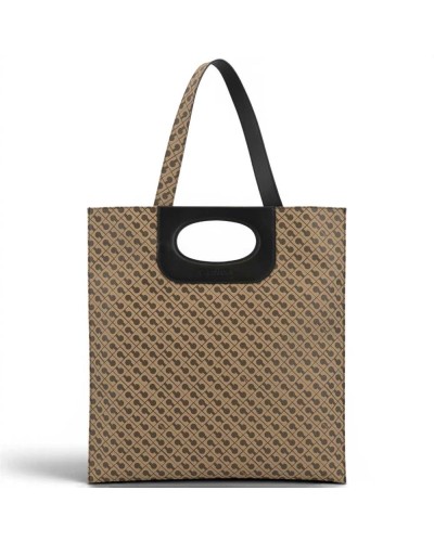 Gherardini Handtasche Piattina Damen Mokka aus Millerighe-Gewebe mit Ledergriff