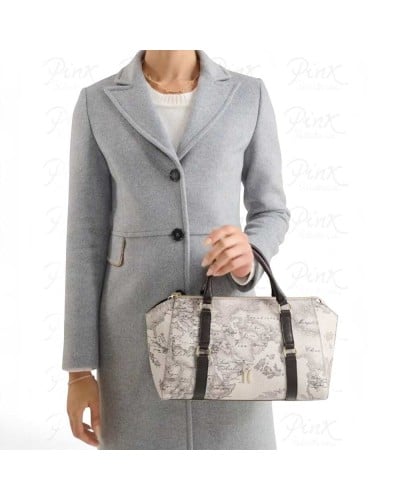 Alviero Martini 1° Classe Hand Bag with Detachable Strap Female Dove Grey in Coated Fabric and Bovine Leather