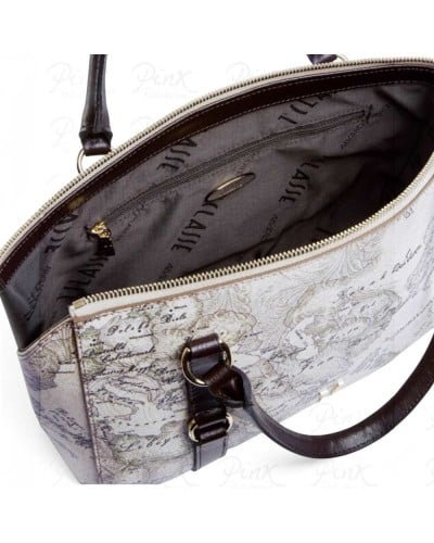 Alviero Martini 1° Classe Hand Bag with Detachable Strap Female Dove Grey in Coated Fabric and Bovine Leather