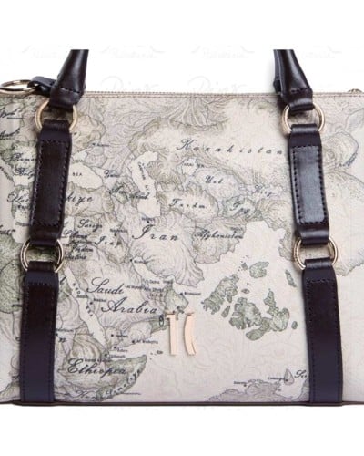 Alviero Martini 1° Classe Hand Bag with Detachable Strap Female Dove Grey in Coated Fabric and Bovine Leather