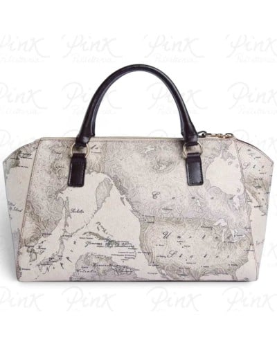 Alviero Martini 1° Classe Hand Bag with Detachable Strap Female Dove Grey in Coated Fabric and Bovine Leather
