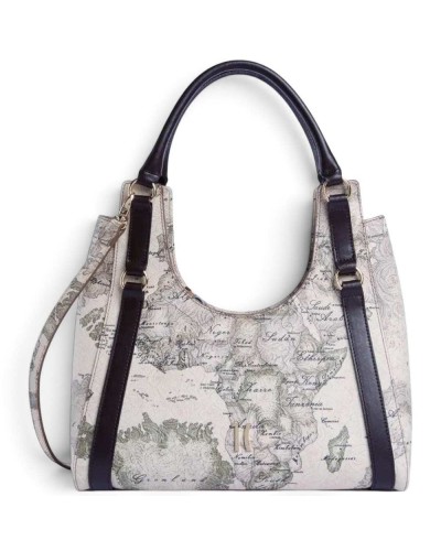 Alviero Martini 1° Classe Hobo Shoulder Bag Female Dove Grey in Coated Fabric and Bovine Leather