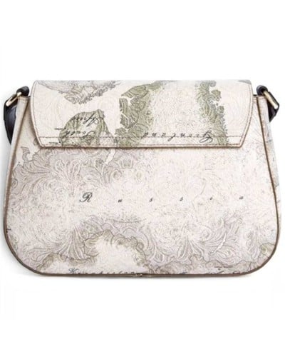 Alviero Martini 1° Classe Shoulder Bag with Flap Female Dove Grey in Coated Fabric and Bovine Leather