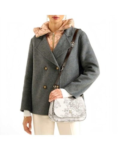 Alviero Martini 1° Classe Shoulder Bag with Flap Female Dove Grey in Coated Fabric and Bovine Leather
