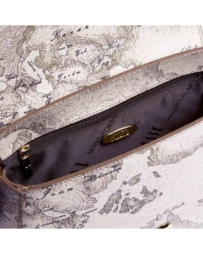 Alviero Martini 1° Classe Shoulder Bag with Flap Female Dove Grey in Coated Fabric and Bovine Leather