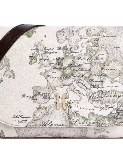 Alviero Martini 1° Classe Shoulder Bag with Flap Female Dove Grey in Coated Fabric and Bovine Leather