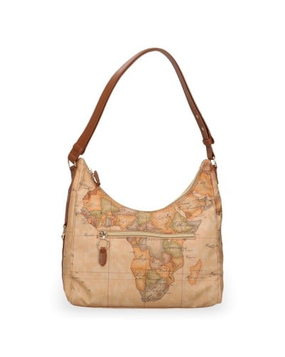 Alviero Martini 1° Classe Hobo Shoulder Bag Female Black in Coated Fabric and Bovine Leather
