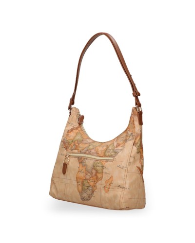 Alviero Martini 1° Classe Hobo Shoulder Bag Female Black in Coated Fabric and Bovine Leather