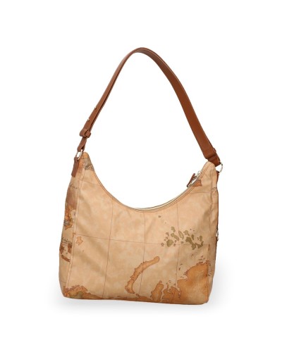 Alviero Martini 1° Classe Hobo Shoulder Bag Female Black in Coated Fabric and Bovine Leather