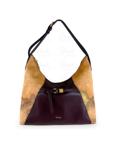 Alviero Martini 1° Classe Bolso Hobo de Hombro Mujer Burgundy en Tejido revestido y Piel bovina