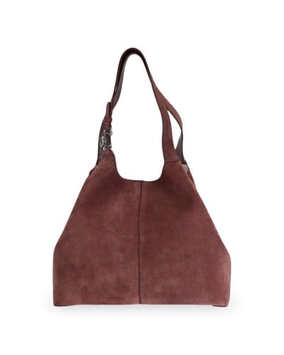 Coccinelle Shopping Bag C-Easy Suede Donna Berry in Pelle scamosciata e pelle martellata