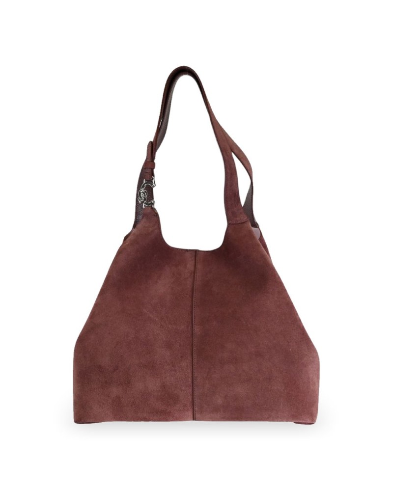 Coccinelle Shopping Bag C-Easy Suede Donna Berry in Pelle scamosciata e pelle martellata
