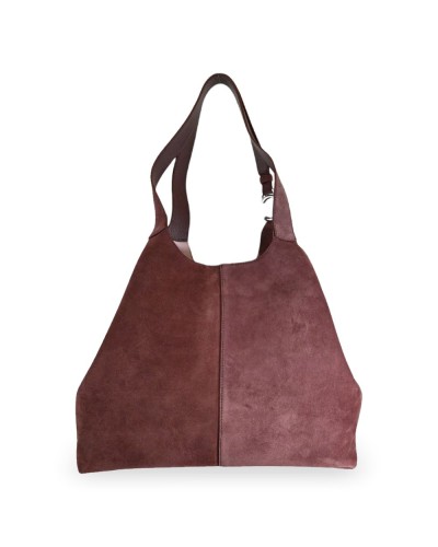 Coccinelle Shopping Bag C-Easy Suede Donna Berry in Pelle scamosciata e pelle martellata