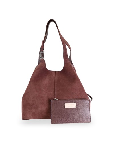 Coccinelle Shopping Bag C-Easy Suede Donna Berry in Pelle scamosciata e pelle martellata