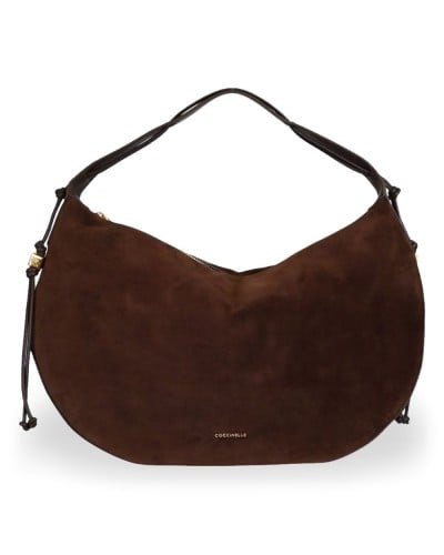 Coccinelle Borsa Hobo Thess Bimaterial Donna Brunette in Pelle scamosciata e pelle martellata