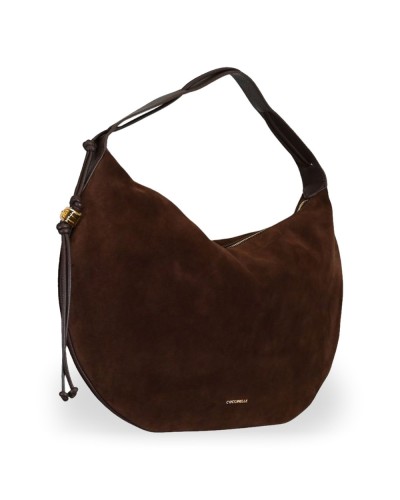 Coccinelle Borsa Hobo Thess Bimaterial Donna Brunette in Pelle scamosciata e pelle martellata