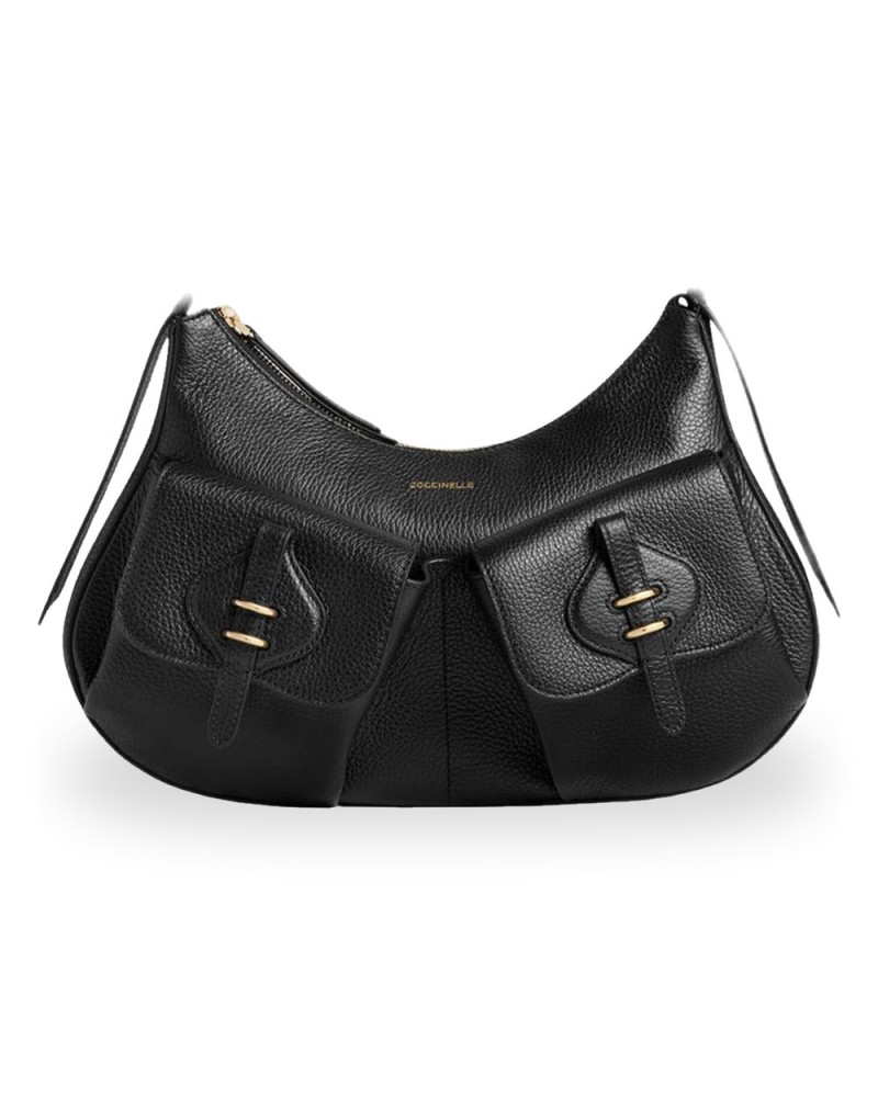 Coccinelle Borsa a Spalla Mavery Pocket Donna Nero in Pelle martellata 35x20x7 cm