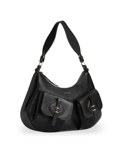 Coccinelle Borsa a Spalla Mavery Pocket Donna Nero in Pelle martellata 35x20x7 cm