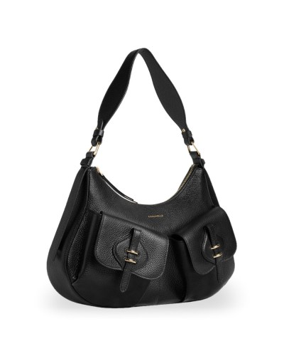 Coccinelle Borsa a Spalla Mavery Pocket Donna Nero in Pelle martellata 35x20x7 cm