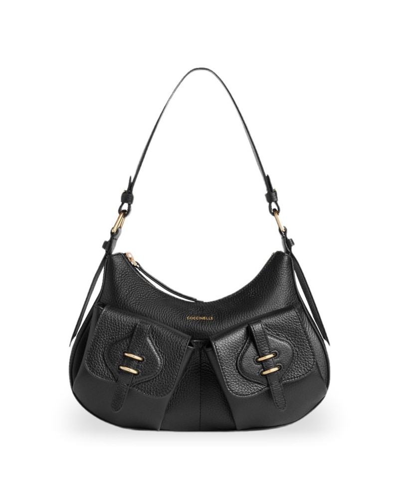Coccinelle Borsa a Spalla Mavery Pocket Donna Nero in Pelle martellata 29x16x6 cm