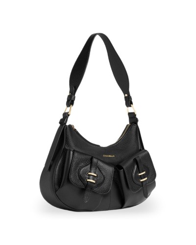 Coccinelle Borsa a Spalla Mavery Pocket Donna Nero in Pelle martellata 29x16x6 cm