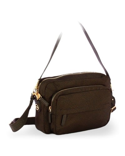 Borbonese Camera Case Tasche M. Damen Cioccolato aus Recyceltem Gewebe und Kalbsleder OP-Print mit Verstellbarem Riemen