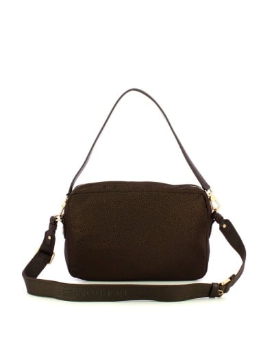 Borbonese Camera Case Tasche M. Damen Cioccolato aus Recyceltem Gewebe und Kalbsleder OP-Print mit Verstellbarem Riemen