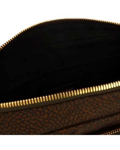 Borbonese Camera Case Tasche M. Damen Cioccolato aus Recyceltem Gewebe und Kalbsleder OP-Print mit Verstellbarem Riemen