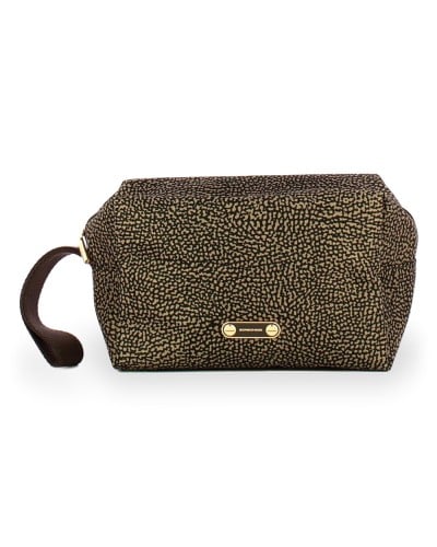 Borbonese Beauty Case M. mit Griff Damen Catrame aus Gewebe OP-Print mit Reißverschluss