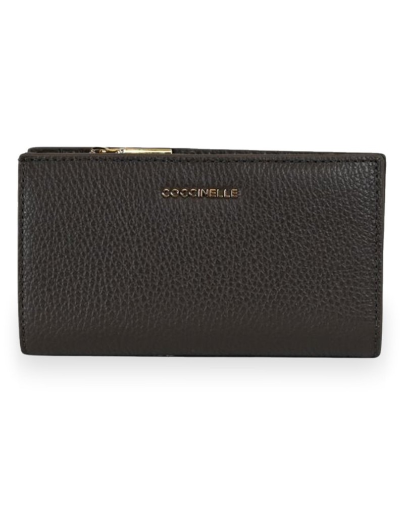 Coccinelle Portafoglio Metallic Soft Donna Fango in Pelle martellata 16x9 cm