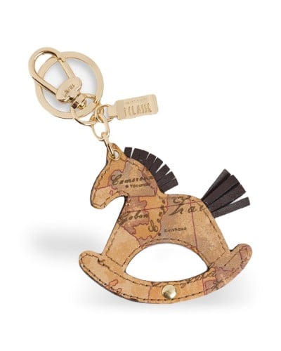 Alviero Martini 1° Classe Charm Key Holder Unisex Desert Beige in Ovine Leather and Bovine Leather