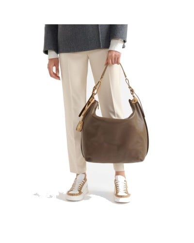 Alviero Martini 1° Classe Hobo Shoulder Bag Female Sequoia Brown in Calf Leather