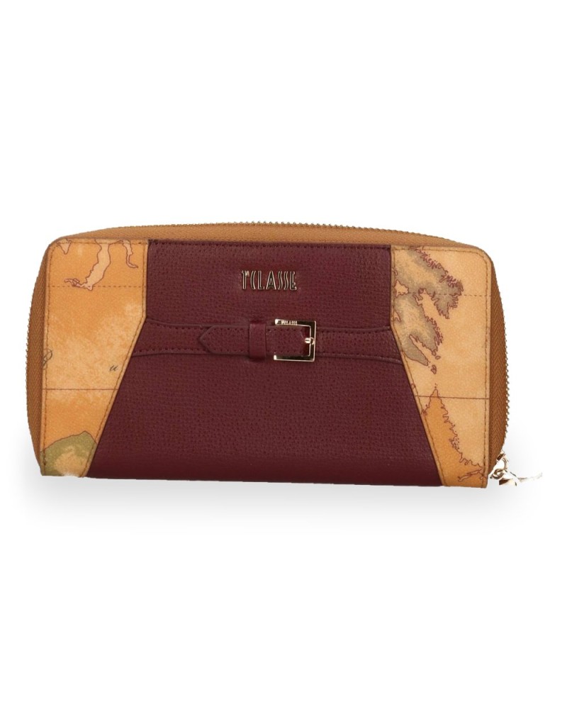 Alviero Martini 1° Classe Ziparound Wallet Female Burgundy in Coated Fabric and Bovine Leather