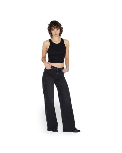 DR. DENIM Vaqueros Zila Mid Wide Mujer Black Mist
