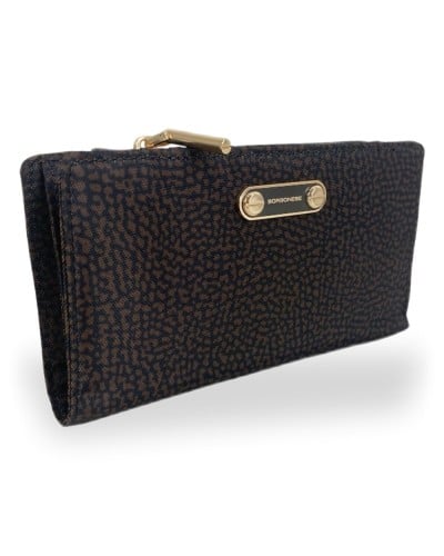 Borbonese Medium Zip Around Wallet Women Cioccolato in Recycled Fabric OP Print with Zip-Around Closure