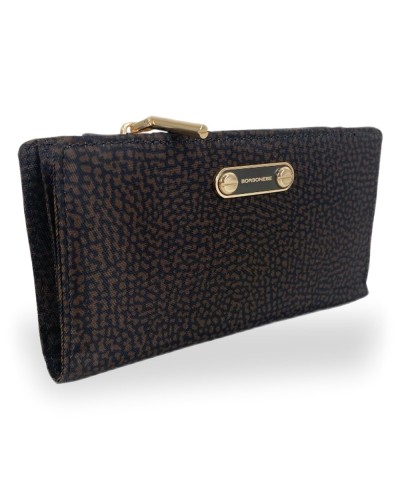 Borbonese Medium Zip Around Wallet Women Cioccolato in Recycled Fabric OP Print with Zip-Around Closure