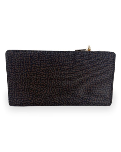 Borbonese Medium Zip Around Wallet Women Cioccolato in Recycled Fabric OP Print with Zip-Around Closure