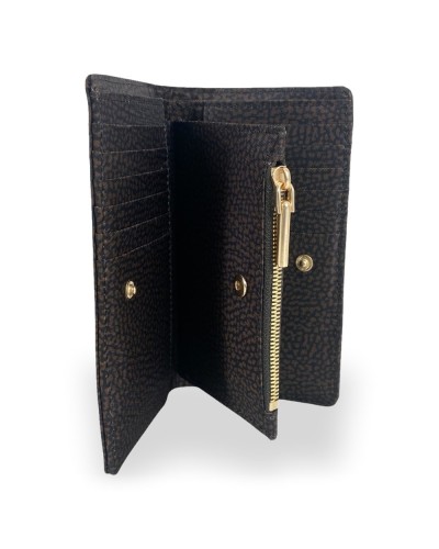 Borbonese Medium Zip Around Wallet Women Cioccolato in Recycled Fabric OP Print with Zip-Around Closure