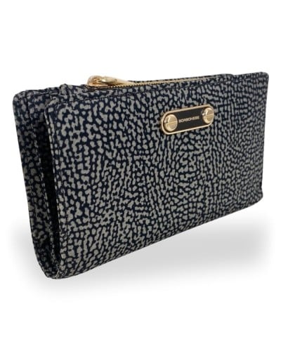 Borbonese Medium Zip Around Wallet Women Catrame in Recycled Fabric OP Print with Zip-Around Closure