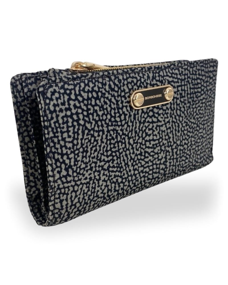 Borbonese Medium Zip Around Wallet Women Catrame in Recycled Fabric OP Print with Zip-Around Closure