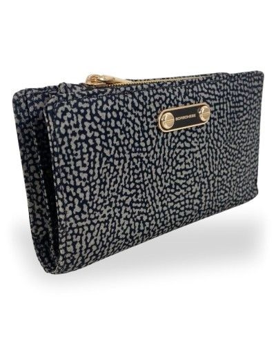 Borbonese Medium Zip Around Wallet Women Catrame in Recycled Fabric OP Print with Zip-Around Closure