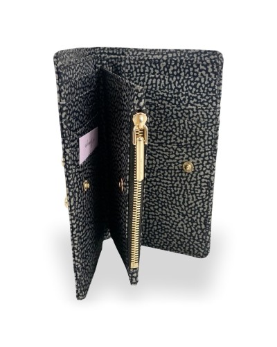 Borbonese Medium Zip Around Wallet Women Catrame in Recycled Fabric OP Print with Zip-Around Closure