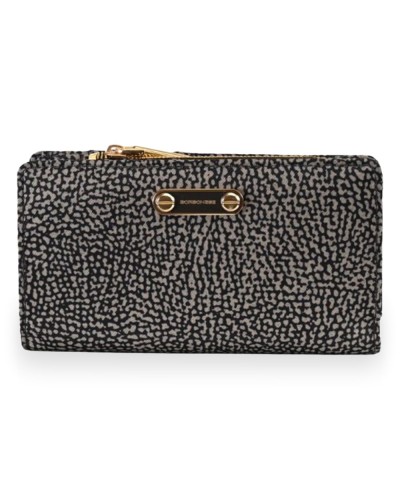 Borbonese Medium Zip Around Wallet Women Catrame in Recycled Fabric OP Print with Zip-Around Closure