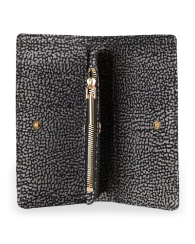 Borbonese Medium Zip Around Wallet Women Catrame in Recycled Fabric OP Print with Zip-Around Closure
