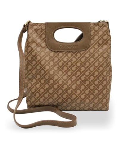 Gherardini Softy Mini Double Flat Crossbody Bag Women Chestnut in Softy Fabric